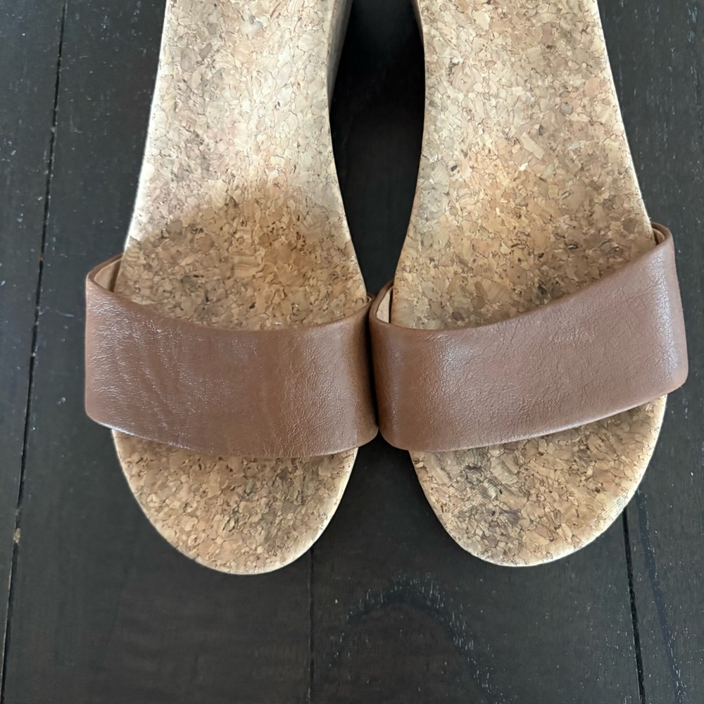UGG Zoe II Chestnut Leather Wedge Cork Sandals Ankle Strap Size 9.5 Boho Neutral - Picture 6 of 11